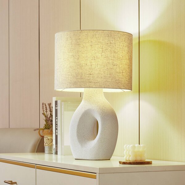 Lampa stołowa Thalassia Lindby, biały / opal, salon / jadalnia, tkanina / materiał / jedwab, skandynawski