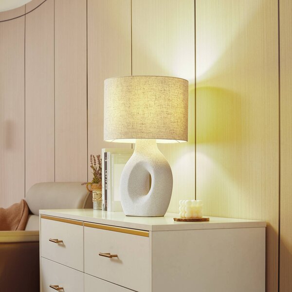 Lampa stołowa Thalassia Lindby, biały / opal, salon / jadalnia, tkanina / materiał / jedwab, skandynawski