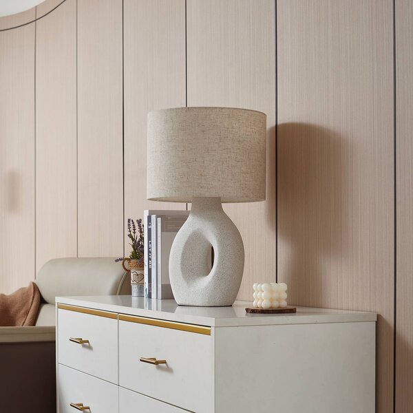 Lampa stołowa Thalassia Lindby, biały / opal, salon / jadalnia, tkanina / materiał / jedwab, skandynawski