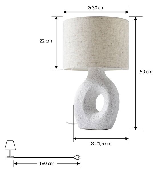 Lampa stołowa Thalassia Lindby, biały / opal, salon / jadalnia, tkanina / materiał / jedwab, skandynawski