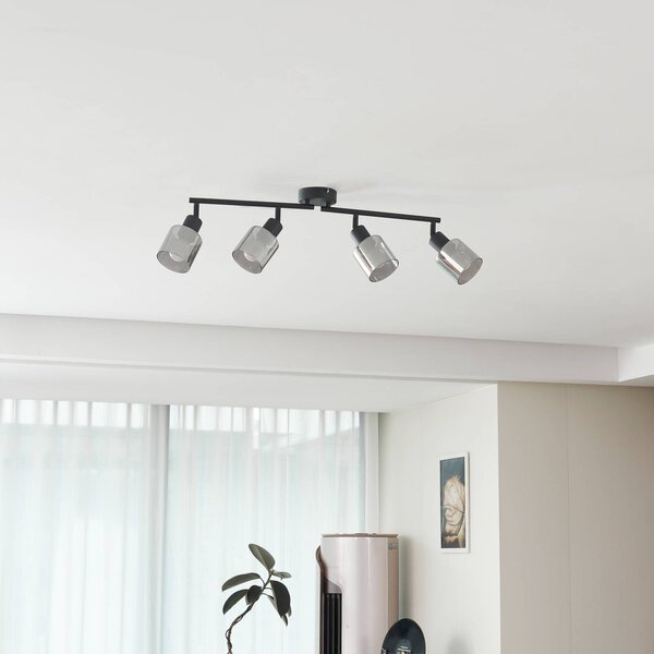 Lampa sufitowa Lindby Netty, 4-punktowa, szary, szkło Netty Lindby, możliwość ściemniania, aluminiowy / szary / cynkowy, salon / jadalnia, szkło, nowoczesny