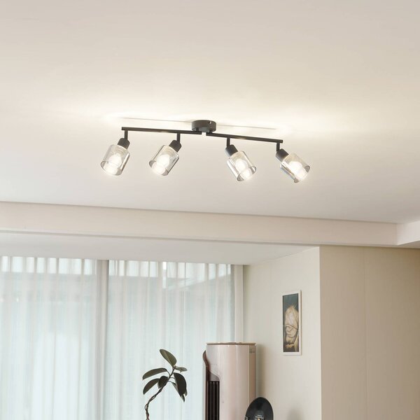 Lampa sufitowa Lindby Netty, 4-punktowa, szary, szkło Netty Lindby, możliwość ściemniania, aluminiowy / szary / cynkowy, salon / jadalnia, szkło, nowoczesny