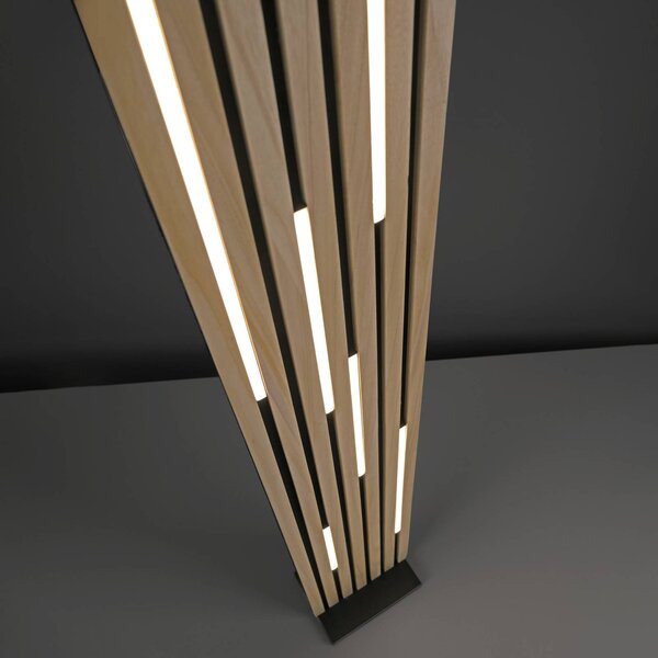 Q-Smart-Home Paul Neuhaus Lampa stojąca LED Q-Acoustic drewno wysokość 162 cm Q-Akustik, możliwość ściemniania, jasne drewno, salon / jadalnia, drewno, nowoczesny
