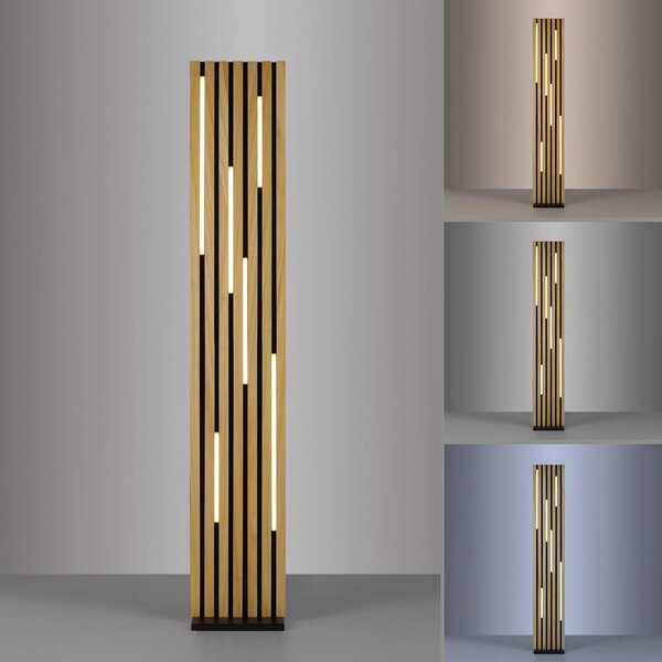 Q-Smart-Home Paul Neuhaus Lampa stojąca LED Q-Acoustic drewno wysokość 162 cm Q-Akustik, możliwość ściemniania, jasne drewno, salon / jadalnia, drewno, nowoczesny