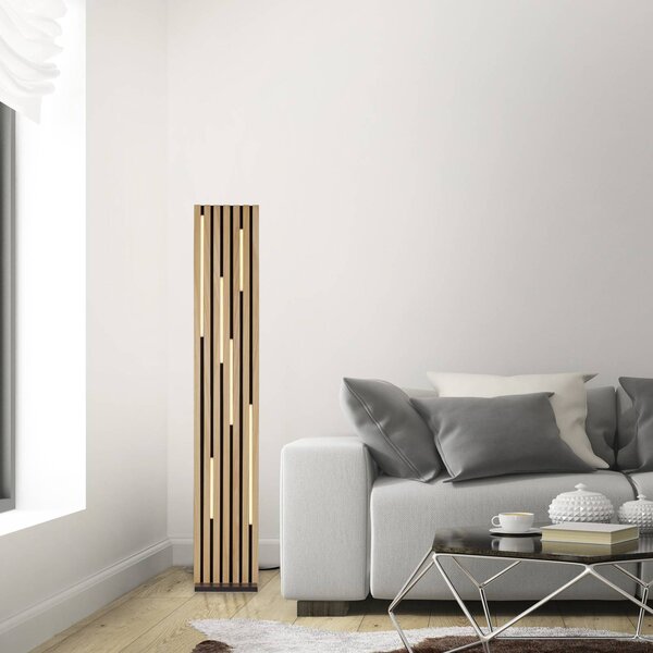 Q-Smart-Home Paul Neuhaus Lampa stojąca LED Q-Acoustic drewno wysokość 162 cm Q-Akustik, możliwość ściemniania, jasne drewno, salon / jadalnia, drewno, nowoczesny