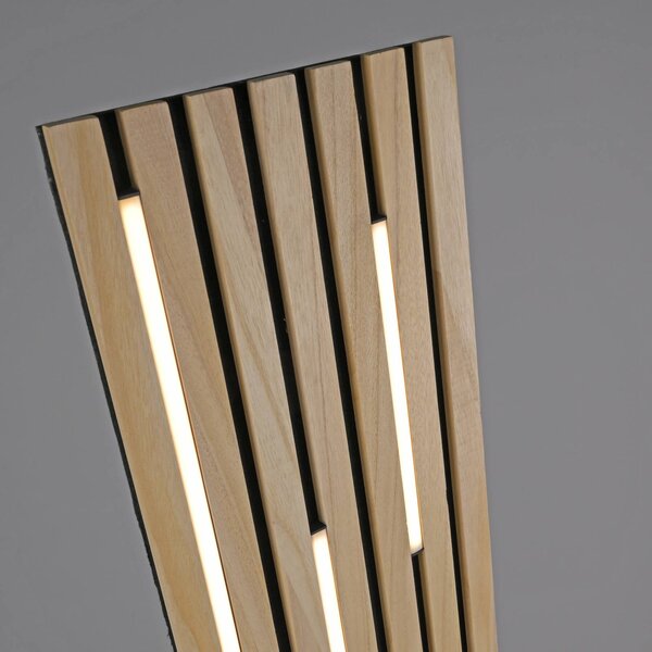 Q-Smart-Home Paul Neuhaus Lampa stojąca LED Q-Acoustic drewno wysokość 162 cm Q-Akustik, możliwość ściemniania, jasne drewno, salon / jadalnia, drewno, nowoczesny