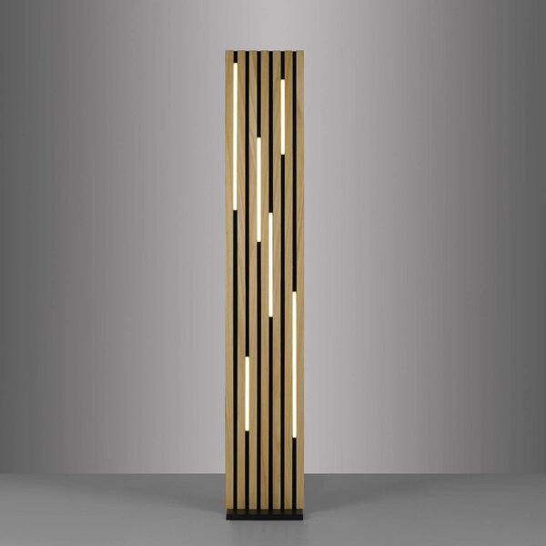 Q-Smart-Home Paul Neuhaus Lampa stojąca LED Q-Acoustic drewno wysokość 162 cm Q-Akustik, możliwość ściemniania, jasne drewno, salon / jadalnia, drewno, nowoczesny