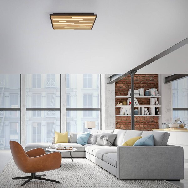 Q-Smart-Home Inteligentna lampa sufitowa Q-Akustik, możliwość ściemniania, jasne drewno, salon / jadalnia, drewno, nowoczesny