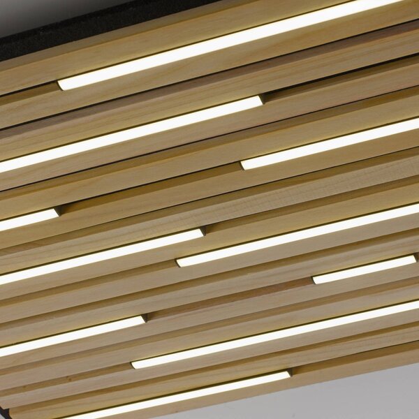 Q-Smart-Home Inteligentna lampa sufitowa Q-Akustik, możliwość ściemniania, jasne drewno, salon / jadalnia, drewno, nowoczesny