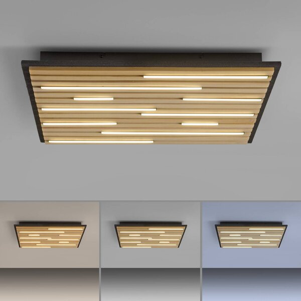 Q-Smart-Home Inteligentna lampa sufitowa Q-Akustik, możliwość ściemniania, jasne drewno, salon / jadalnia, drewno, nowoczesny