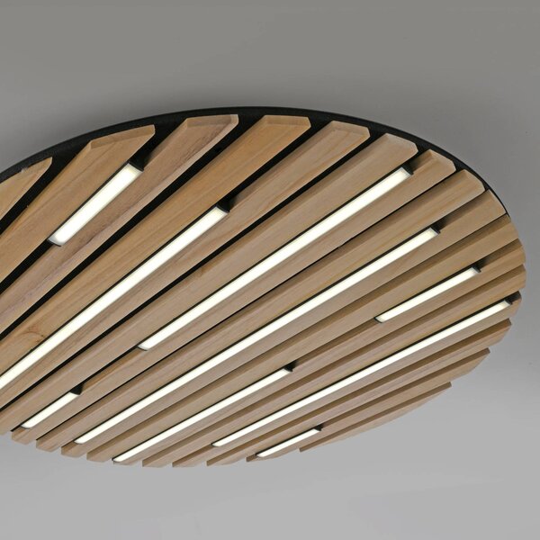 Q-Smart-Home Inteligentna lampa sufitowa Q-Akustik, możliwość ściemniania, jasne drewno, salon / jadalnia, drewno, nowoczesny