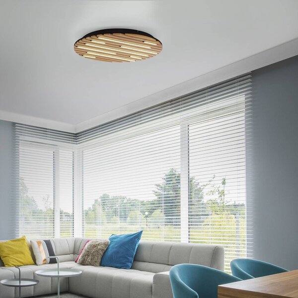 Q-Smart-Home Inteligentna lampa sufitowa Q-Akustik, możliwość ściemniania, jasne drewno, salon / jadalnia, drewno, nowoczesny