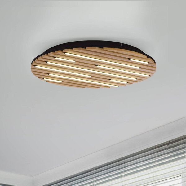 Q-Smart-Home Inteligentna lampa sufitowa Q-Akustik, możliwość ściemniania, jasne drewno, salon / jadalnia, drewno, nowoczesny