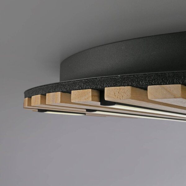 Q-Smart-Home Inteligentna lampa sufitowa Q-Akustik, możliwość ściemniania, jasne drewno, salon / jadalnia, drewno, nowoczesny