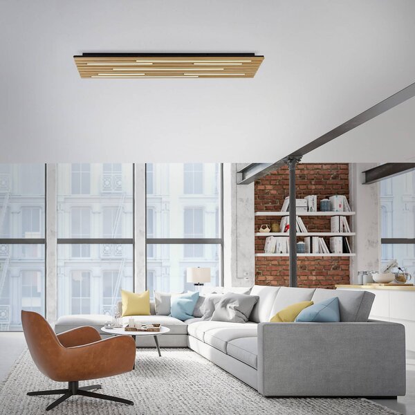 Q-Smart-Home Inteligentna lampa sufitowa Q-Akustik, możliwość ściemniania, jasne drewno, salon / jadalnia, drewno, nowoczesny
