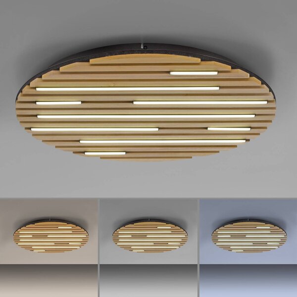 Q-Smart-Home Inteligentna lampa sufitowa Q-Akustik, możliwość ściemniania, jasne drewno, salon / jadalnia, drewno, nowoczesny