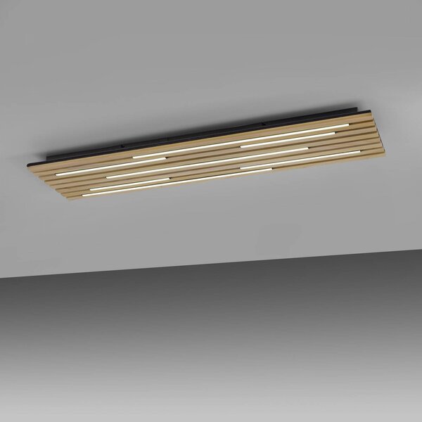Q-Smart-Home Inteligentna lampa sufitowa Q-Akustik, możliwość ściemniania, jasne drewno, salon / jadalnia, drewno, nowoczesny