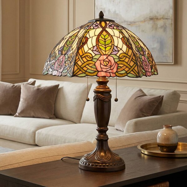 Clayre&Eef Lampa stołowa tiffany EDEN, multikolor, salon / jadalnia, szkło, tiffany