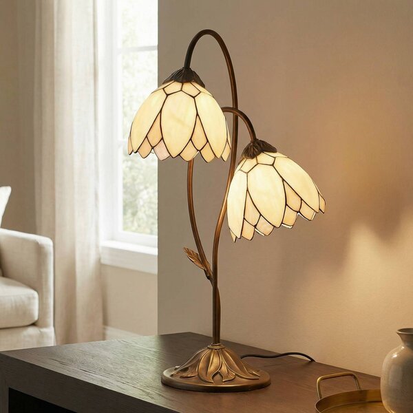 Clayre&Eef Lampa stołowa tiffany LILIANA, brązowy / rdzawy, salon / jadalnia, szkło, tiffany
