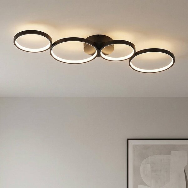 Lampa sufitowa LED Evengeline Lindby, czarny, salon / jadalnia, aluminium, nowoczesny