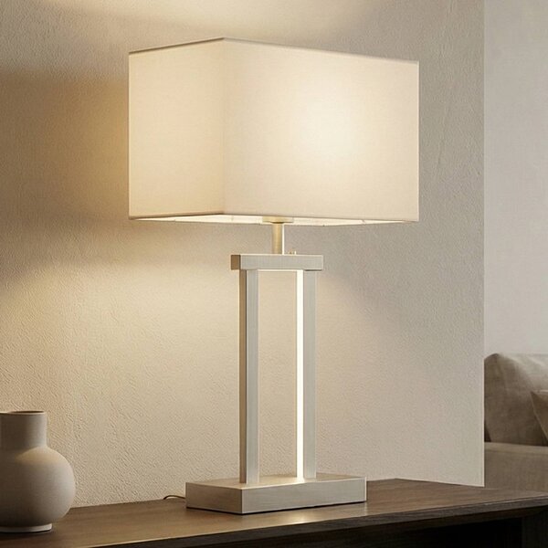 Lampa stołowa Sigurd Lindby, możliwość ściemniania, aluminiowy / szary / cynkowy, salon / jadalnia, tkanina / materiał / jedwab, nowoczesny