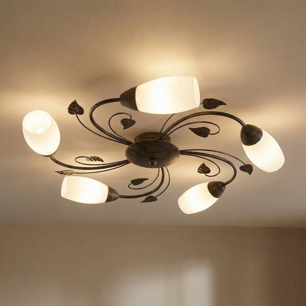Lampa sufitowa Stefania Lindby, możliwość ściemniania, brązowy / rdzawy, salon / jadalnia, metal, antyczny