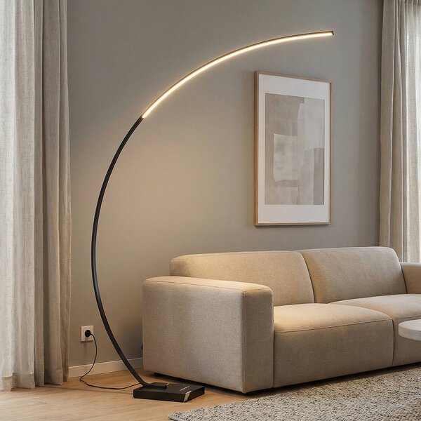 Lampa łukowa - lampa stojąca Kendra Lindby, możliwość ściemniania, czarny, salon / jadalnia, metal, nowoczesny
