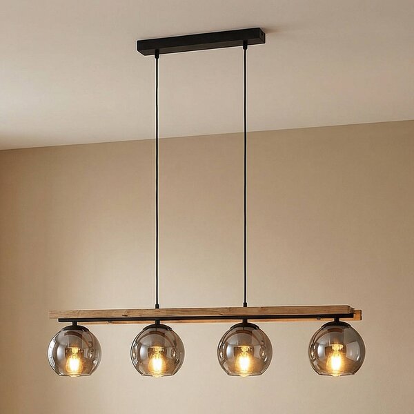 Lampa wisząca szklana Enrique Lindby, możliwość ściemniania, jasne drewno, salon / jadalnia, szkło, nowoczesny