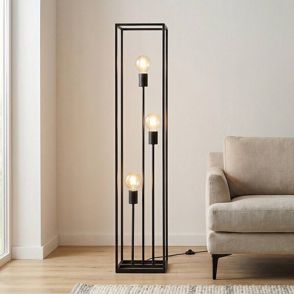Lampa stojąca Krisha Lindby, czarny, salon / jadalnia, metal, vintage