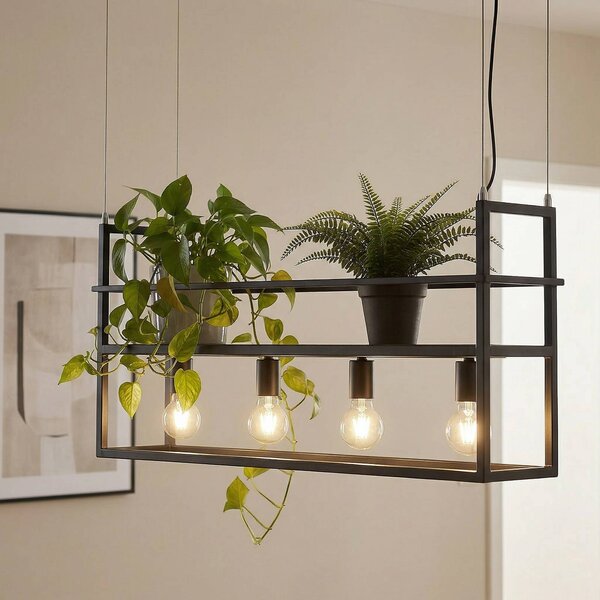 Lampa wisząca Grisela Lindby, możliwość ściemniania, czarny, salon / jadalnia, metal, nowoczesny