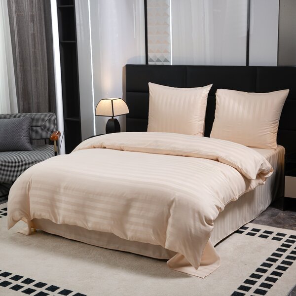 Hotelowa pościel z mikrofibry JASMINE szampański - pasek 2 cm Rozmiar pościeli: 70 x 90 cm | 140 x 220 cm