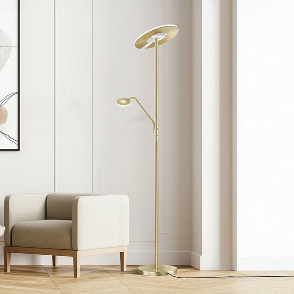 FISCHER & HONSEL Lampa stojąca LED Dent, możliwość ściemniania, mosiężny / złoty, salon / jadalnia, metal, nowoczesny