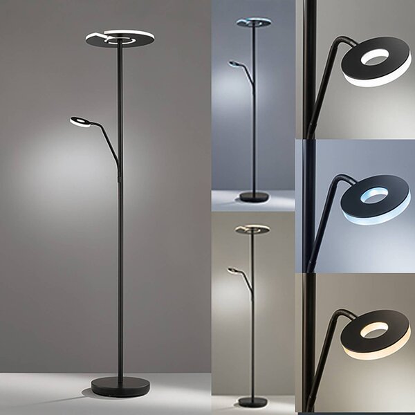 FISCHER & HONSEL Lampa stojąca LED Dent, możliwość ściemniania, czarny, salon / jadalnia, metal, nowoczesny