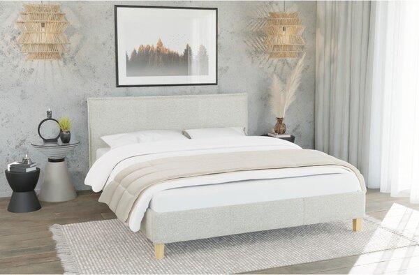 Beżowe tapicerowane łóżko jednoosobowe ze stelażem 90x200 cm Tina – Ropez