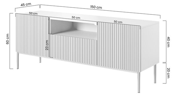 Szafka RTV Nicole 150 cm z szufladą i wnęką - biały mat / złote nóżki