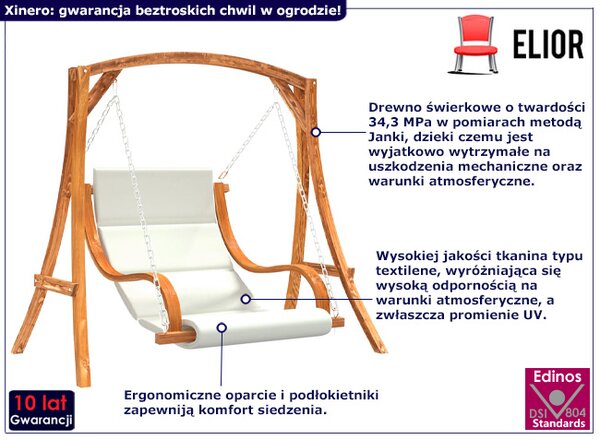 Drewniana huśtawka ogrodowa z poduszką S7-F33