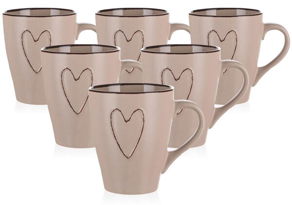 Banquet Kubek ceramiczny HEART 310 ml, 6 sztuk, beżowy