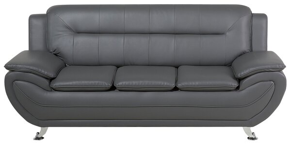 Sofa trzyosobowa ze sztucznej skóry do salonu szara nowoczesna Leira Beliani