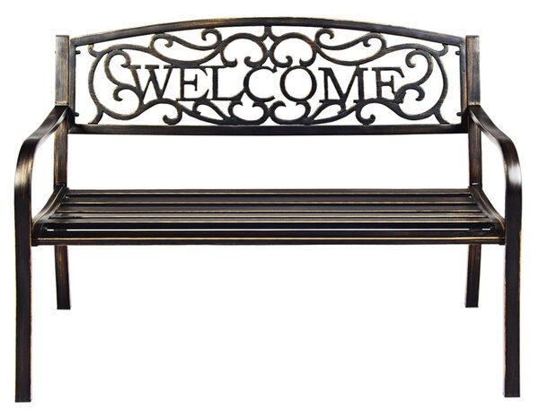 Ławka ogrodowa metalowa z napisem WELCOME