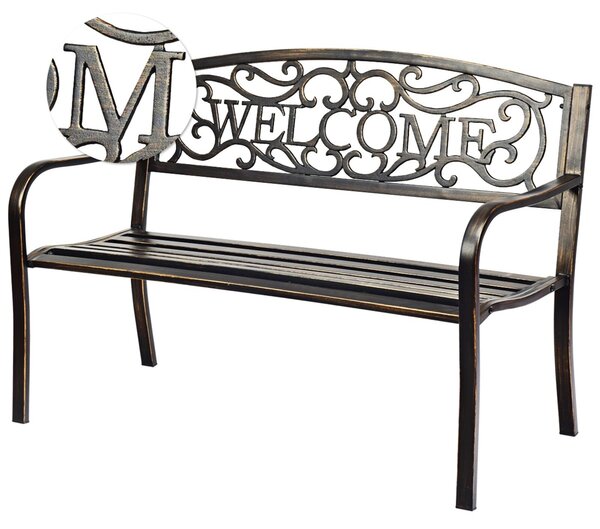 Ławka ogrodowa metalowa z napisem WELCOME