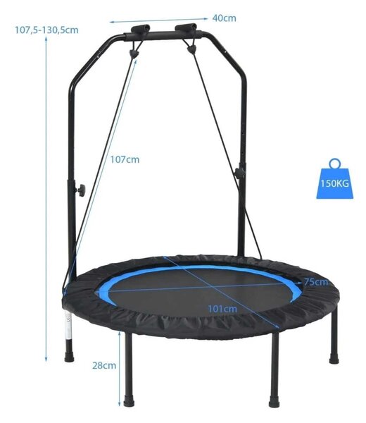 Składana mini trampolina fitness z regulowaną wysokością i 2 opaskami