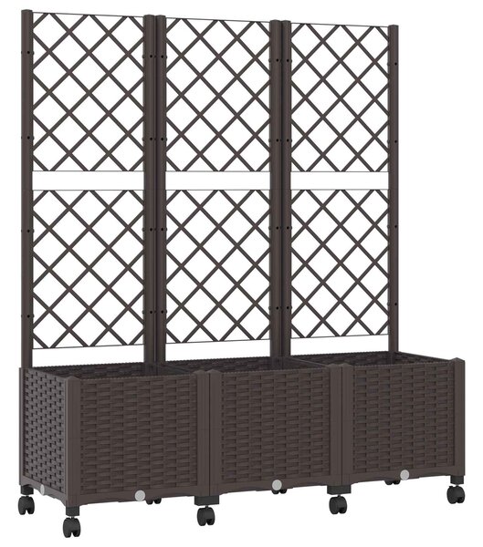 Donica ogrodowa z kratką i kółkami brązowy 120 x 40 x 146 cm PP