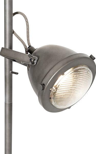 Industrialna lampa podłogowa stalowa z drewnem 2-światła - Emado