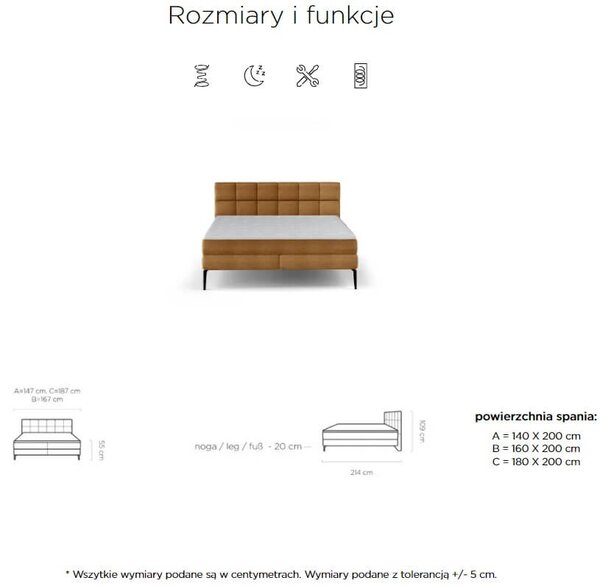 MebleMWM Łóżko kontynentalne ADEL | 140x200 | Kolor do wyboru
