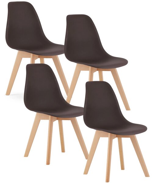Komplet 4 brązowych krzeseł skandynawskich kawa T7-D53
