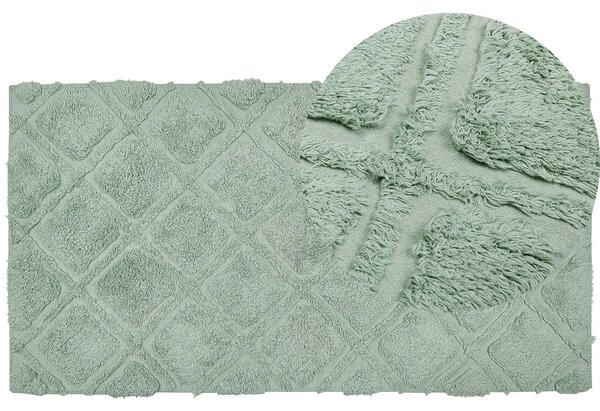 Dywan bawełniany włochaty boho tłoczony geometryczny wzór 80x150cm zielony Hatay Beliani
