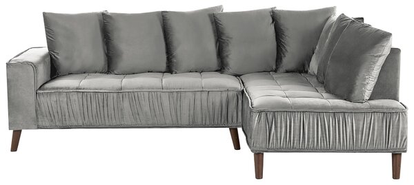 Welurowy narożnik lewostronny sofa z poduszkami jasnoszara nowoczesna Grena Beliani