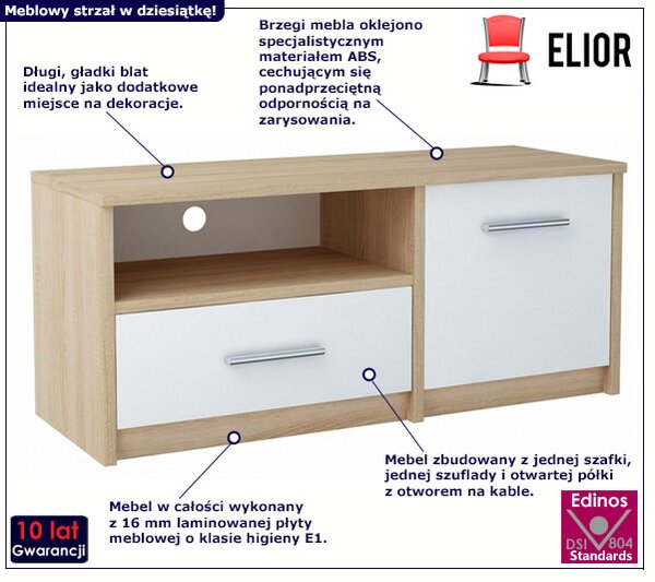 Skandynawska szafka pod telewizor dąb sonoma + biały Z5-W73